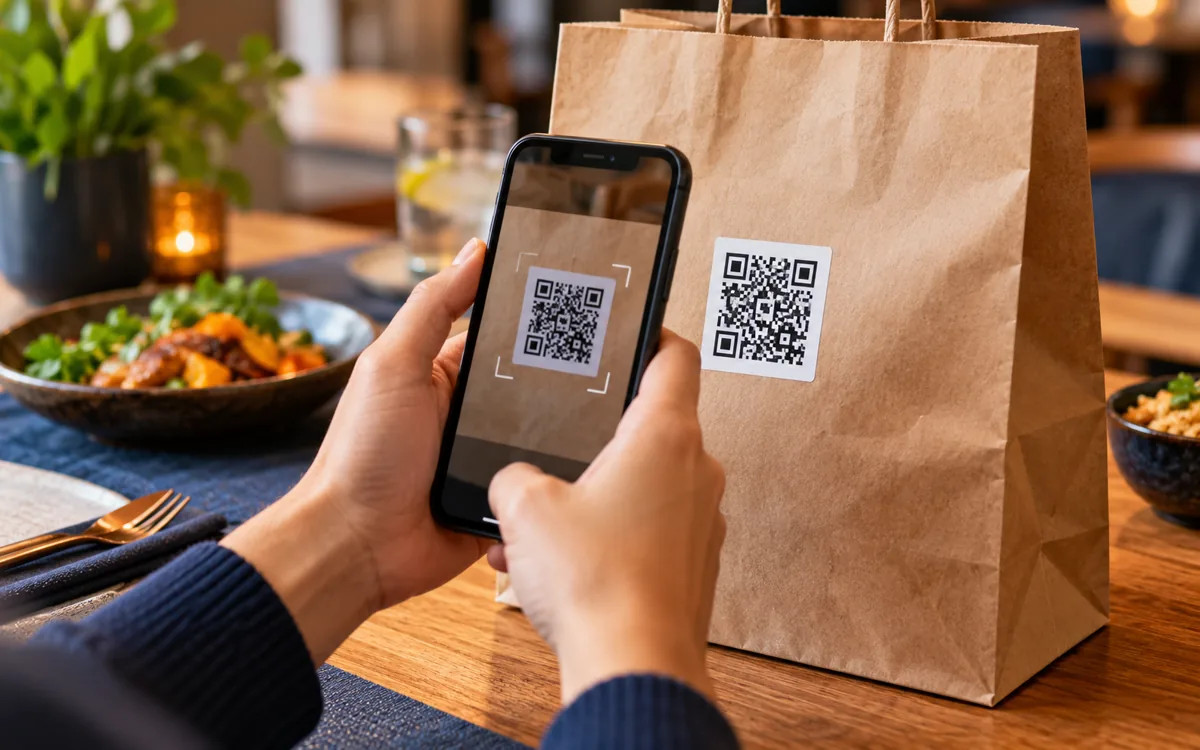Cliente escaneando com o celular o QR Code da embalagem