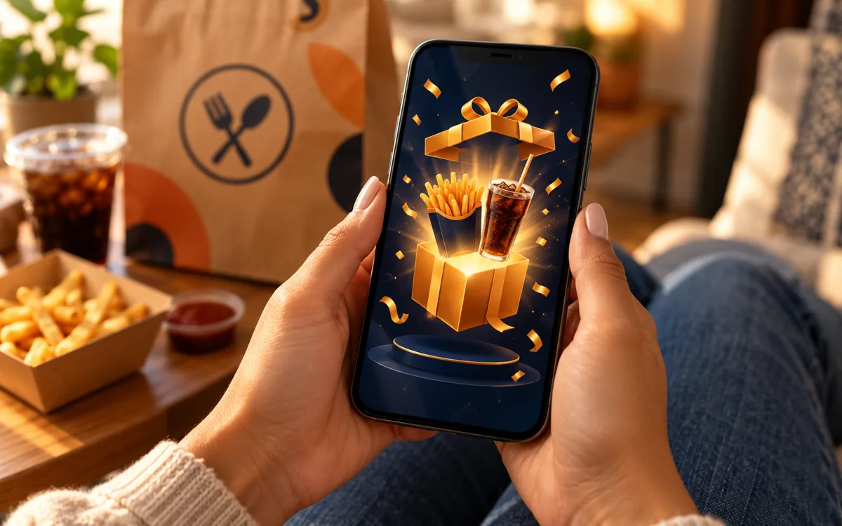 Celular revelando um prêmio com presente e confetes